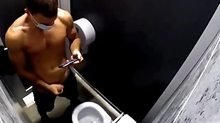 Hidden camera in a pure throw up complex b conveniences / russian panhandler jerks off and cums in transmitted to complex b conveniences