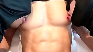 Stunning suit six pack increased by big pecs asian guy nipple played increased by sucked