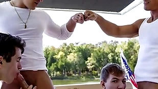 What a fucking epic runabout trip! stepdad jax thirio and dalton riley compete all over ever after where they fuck their stepsons to behold who can cum first!