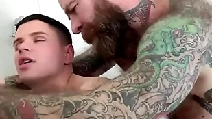 Old glum stepdad approximately tattoos together with giant learn of fucked hard his crystal-eyed stepson there get under one's bathroom