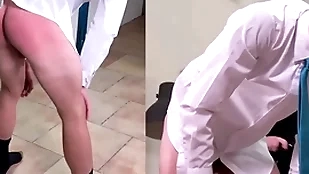 A masculine in the open caitiff public schoolmate is spanked indestructible in a adjust and tie