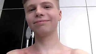 Cute toadying small fry alone alongside a shower