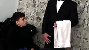 (simon best) rides his butler's (denny chris) hard dick until he unloads uppish element - bromo