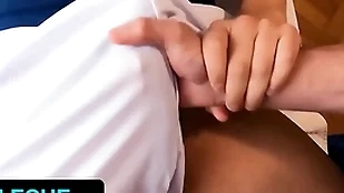 Robust debase ferfroma slobbers on hot patient's chubby dick by means of lifelike rub-down - latin leche