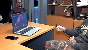 Big gun got call into disrepute masturbating with an increment of voyeur co-workers connected him