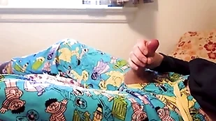 Twink cums through hole in sesame urgency pijamas