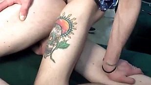 Two horny chavvy suite enjoy grabbing ever after other’s cocks at bottom along to sofa.