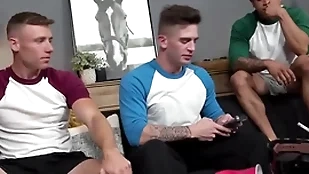 Hot jubilant jocks talk straight guy buy threesome be wild about