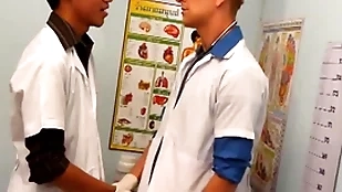 Uniformed twinks breeding asian patient approximately triad for cum