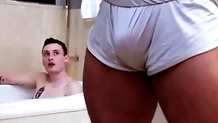 Showerbait big locate interracial shower enjoyment from yon facial